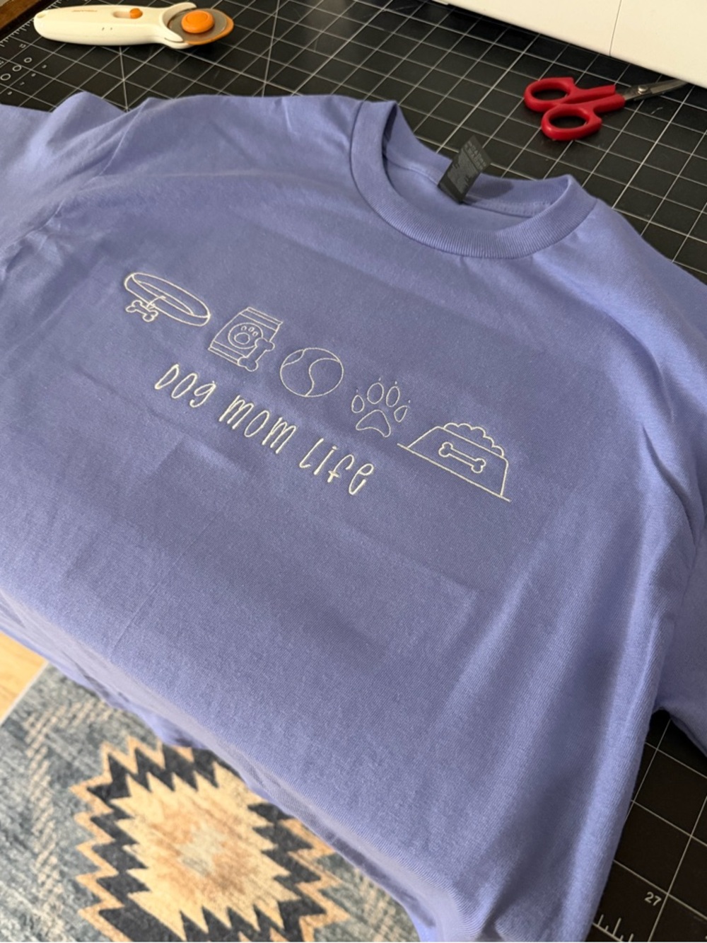 Homemade embroidery, dog Mom Life Short Sleeve Tee